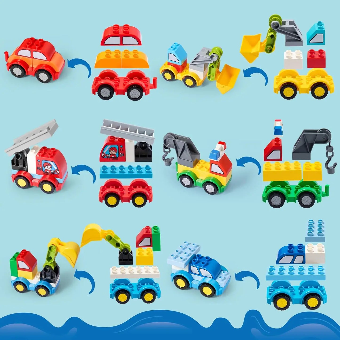 JOYIN 80Pcs Toddlers Car Building Blocks Set 12Pcs VehiclesCompatibl Building Bricks for Kids Boys Girls Birthday Easter Gift