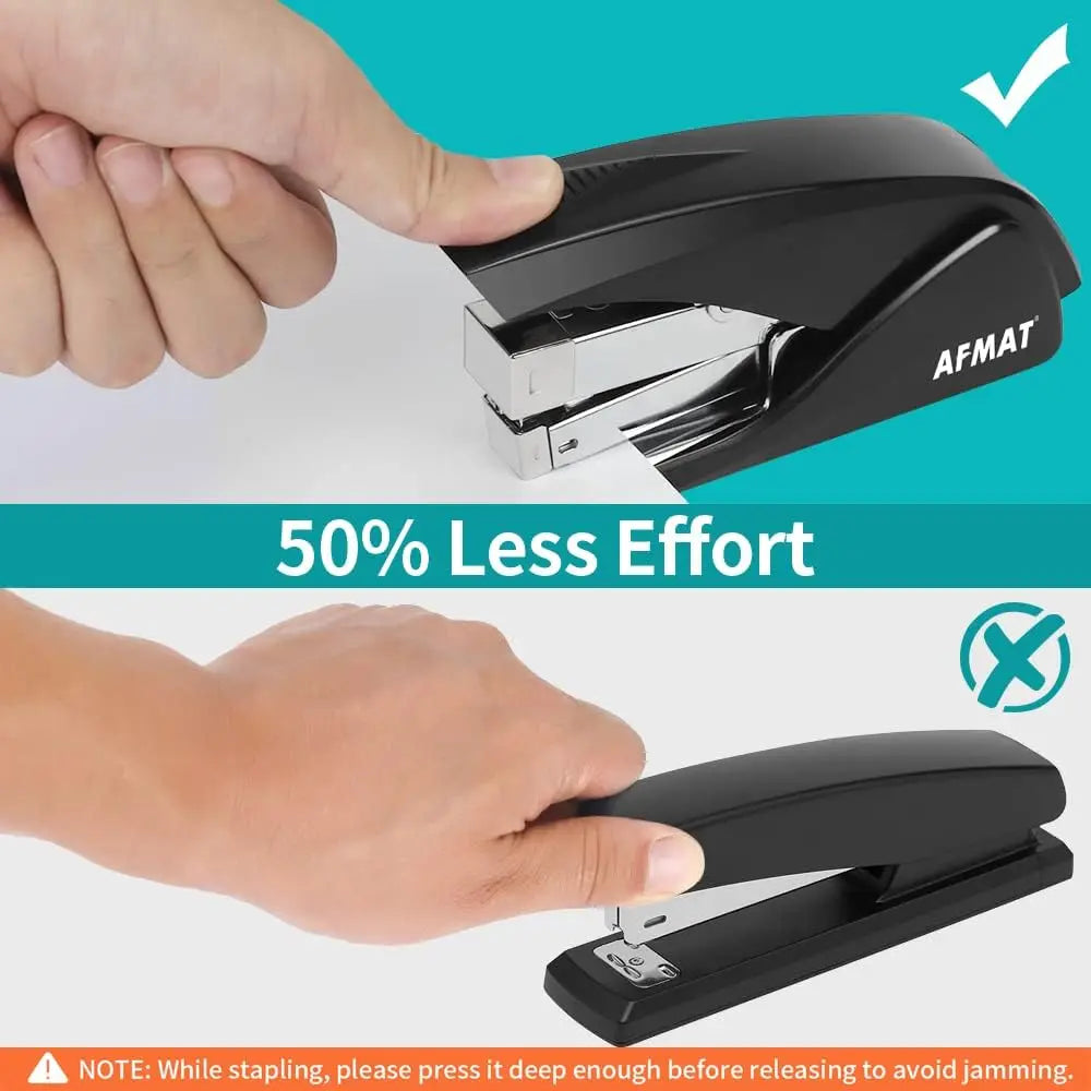 50-Sheet Effortless Stapler, One Finger Operation, Built-in Remover, Space-Saving for Home & Office