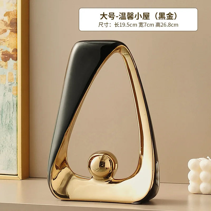 Ceramic Crafts Statues Abstract Ornaments Decorative Figurines Geometric Triangles Golden Ball Skeleton Sculpture Home Decor
