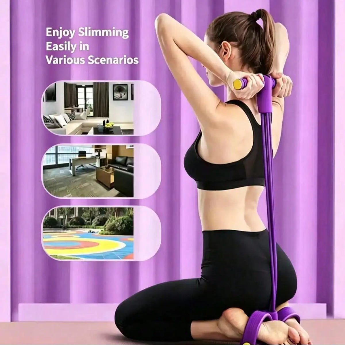 4 Tubes Pedal Resistance Bands, Heavy Duty Leg Hip Booty Trainer, Portable Home Gym Pilates Fitness Equipment For Women Full Body Workout
