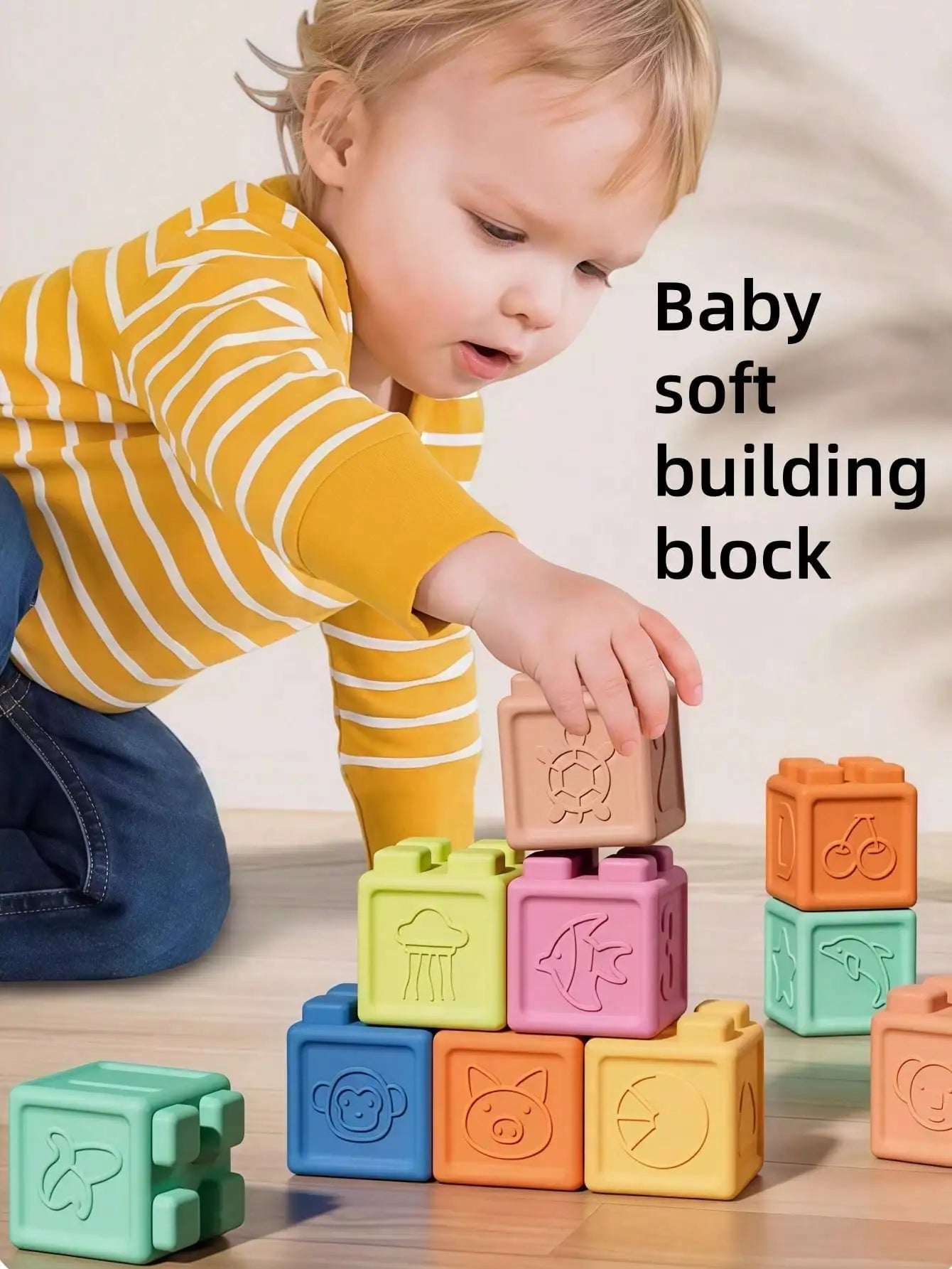 Baby Building Blocks,  8/16/24 Pcs Soft Educational Construction Toys - Numbers, Shapes, Colors, Animals - Random Colors, Infant Toys, Montessori Toys, Bath Toys, Baby Essentials, Teethers, Sensory Chew Toys, Silicone Toys