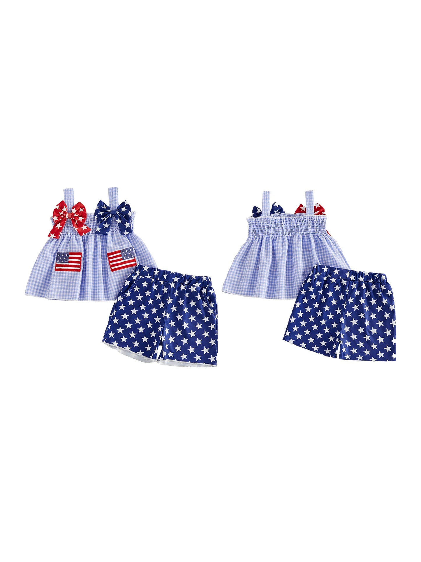 Independence Day Toddler Girl Outfits Sleeveless American Flag Tank Tops Shorts Set Kids Clothing for 4th of July