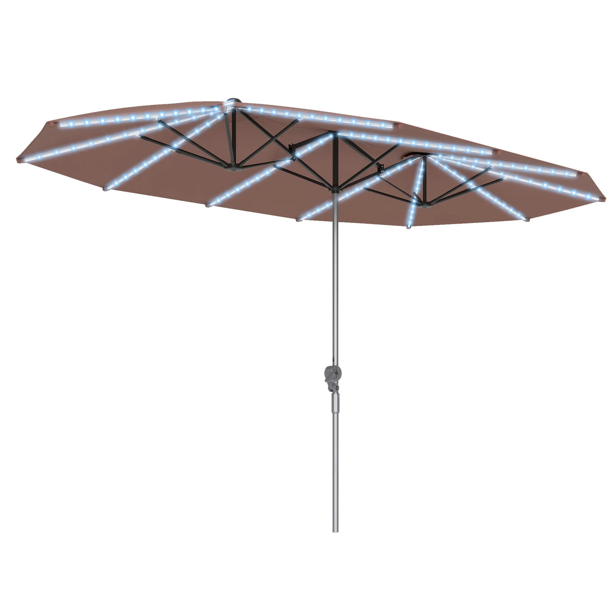 15ft Patio Umbrella with Solar Lights Upf50+ Outdoor Umbrella Tan