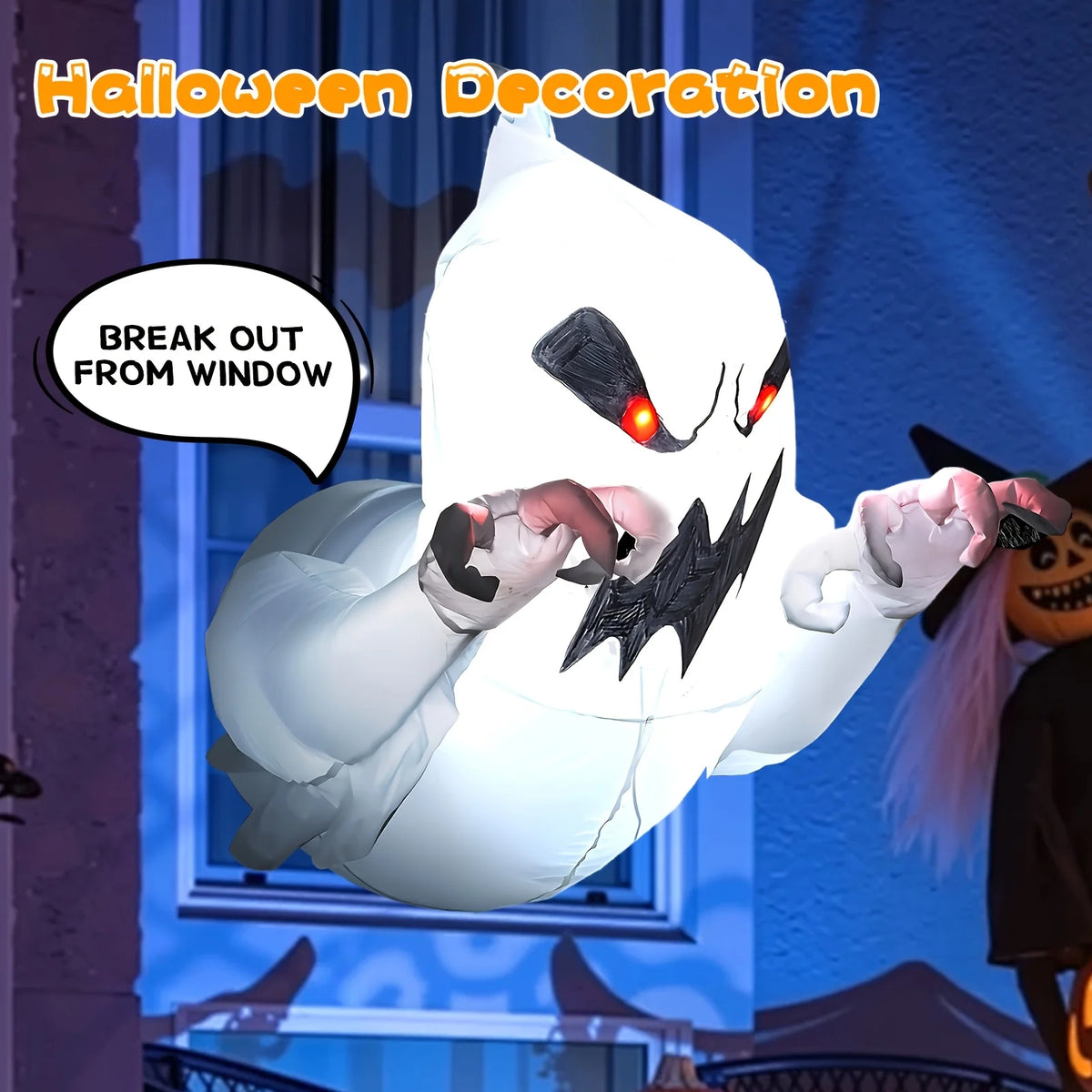3.3FT Halloween Inflatable Ghost Decorations Outdoor, Built-in LED Glowing Blow Up Yard Ghost, Spooky Breakout Window Airblown Prop for Garden Lawn Party Haunted House USA Warehouse