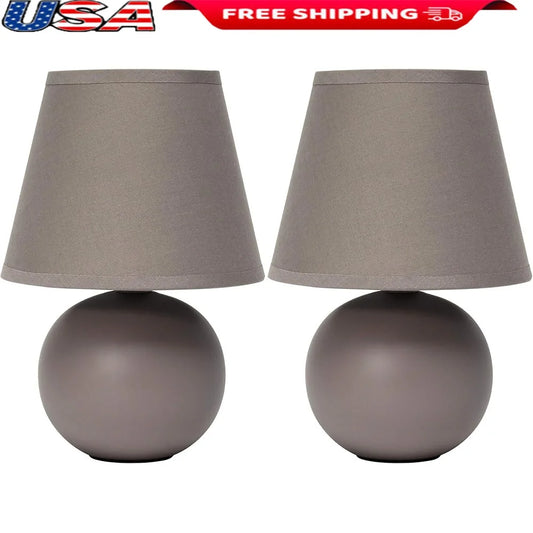 Mini Ceramic Globe Table Lamp Set 2 Pack with Fabric Shade Bedroom Living Room Office Kids Room Dorm 40W E12 Bulb