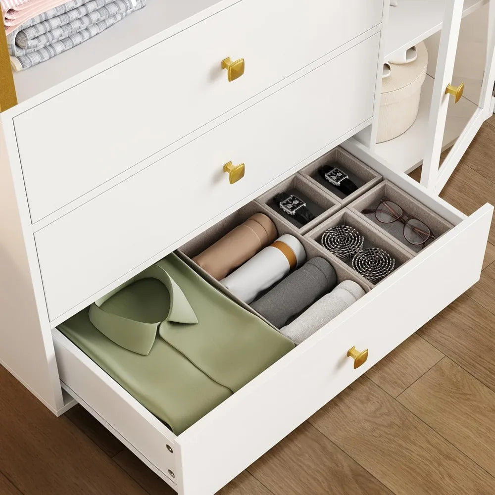 Closet System Organizer, 81.3” H Wardrobe Closet with 3 Wooden Drawers, Clothes Rack with Hanging Rods, 4 Tiers Shelves, Metal