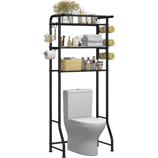 3 Tier Over The Toilet Rack, Shelf Bathroom, Bathroom Stand Organizer Space Saver, Black
