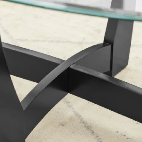 48 Inch Oval Glass Coffee Table with Black Wood Frame for Living Room