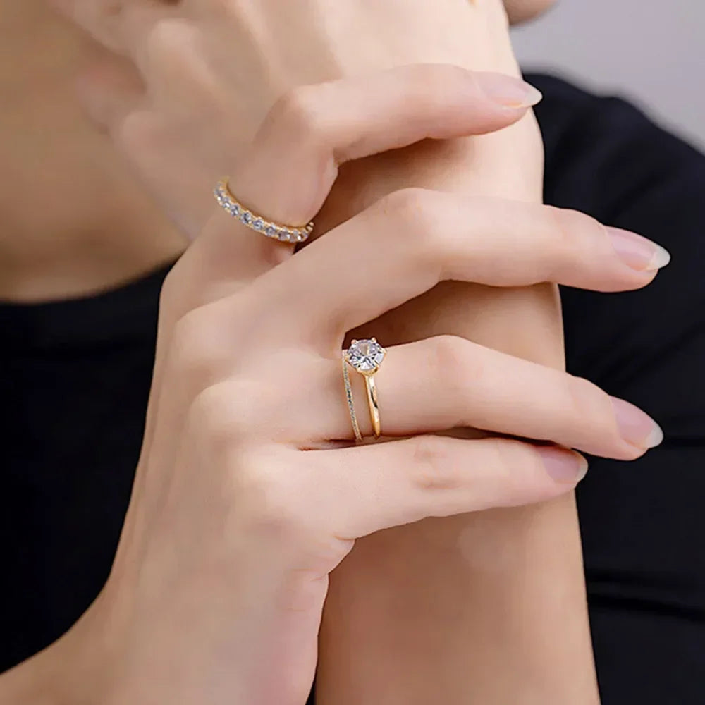 Cbtb Real Moissanite D Color 1-3ct Gold Engagement Rings for Women Luxury Wedding Jewelry Wholesale