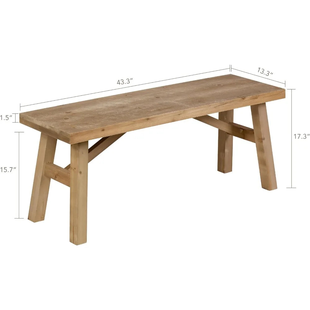 Rustic Farmhouse Style Wood Bench, 43 Long for Entryway and Living Room, Solid Handcrafted Seat