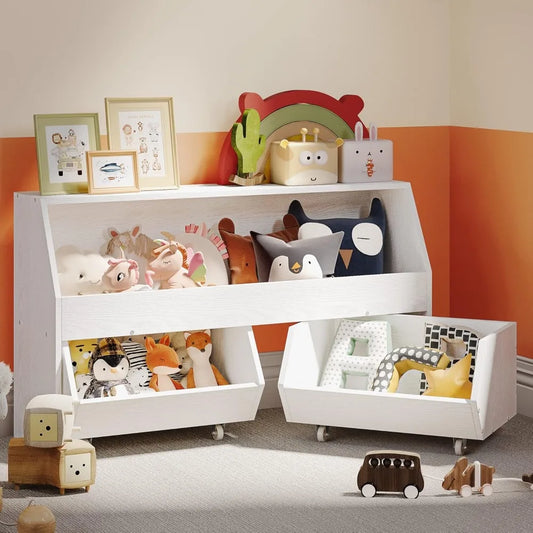 Organizer for Kid, Large Toy Bin Bookcase Toy Cabinet with Two Moveable Drawers, Children Toddler Storage Carbine