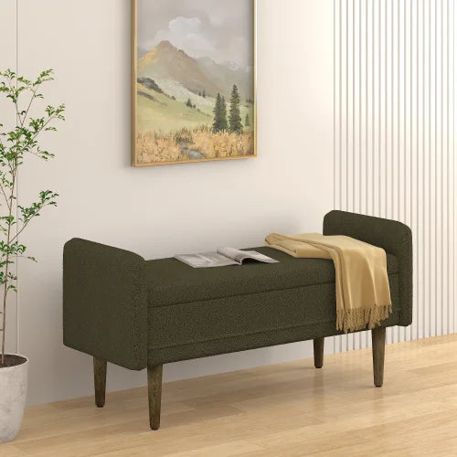 Green Teddy Velvet Storage Stool Ottoman for Bedroom and Living Room