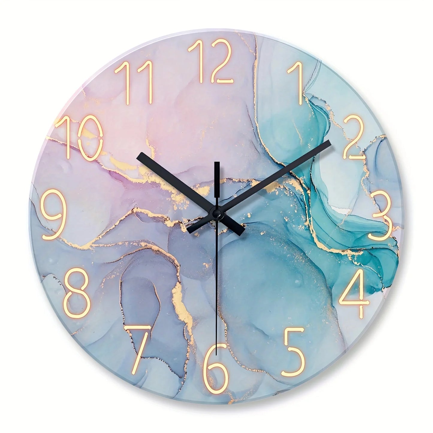 A Minimalist Modern High-End Watercolor Marble Texture Wall Clock with Silent Movement, Featuring 4MM Thick Tempered Glass, Suit