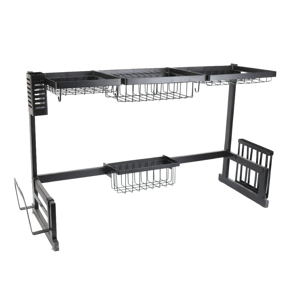 Dish Drying Rack - Over The Sink Dish Drainer Drying Rack with Utensil & Knife Holder, Hooks, Stainless Steel Kitchen Organizers