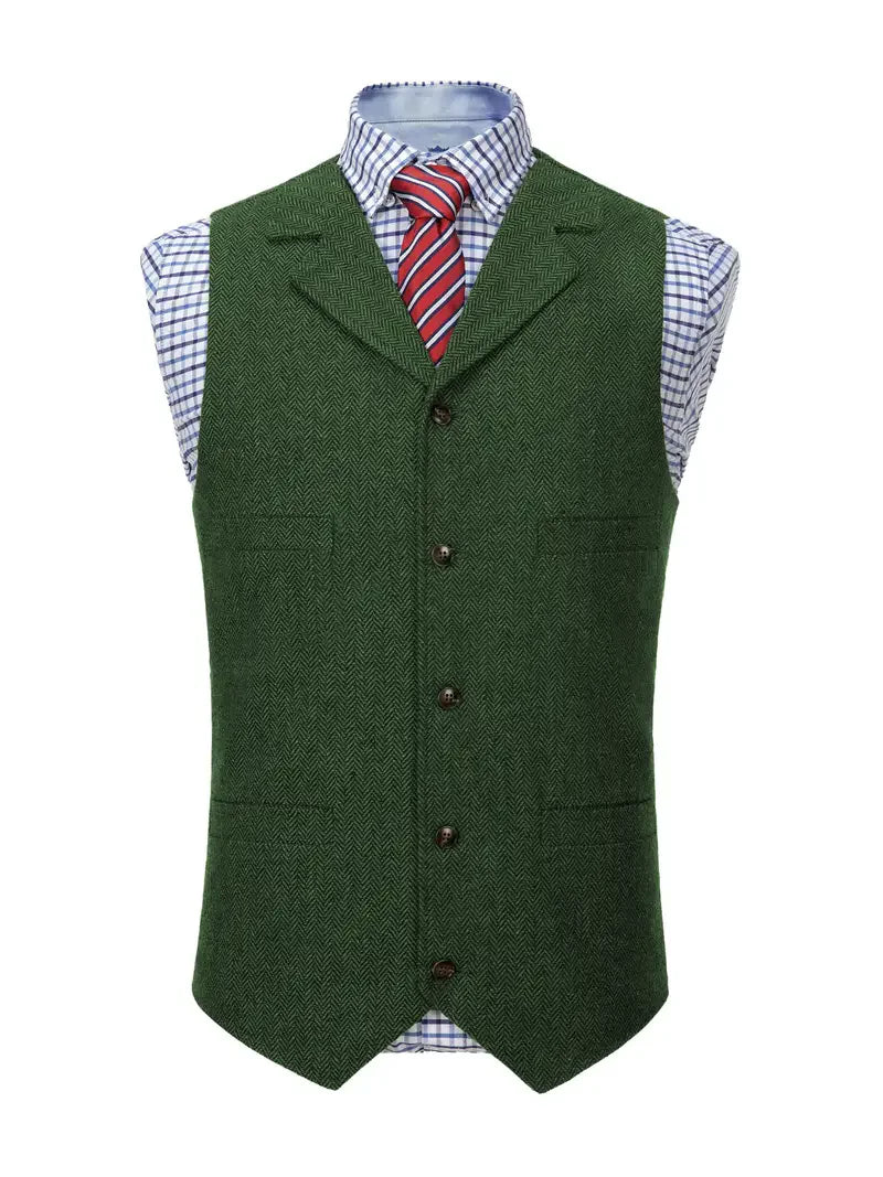 Classic Men's Vest Wedding Wool Tweed Business Waistcoat Jacket Casual Slim Fit Steampunk Vests For Groosmen Man Wedding