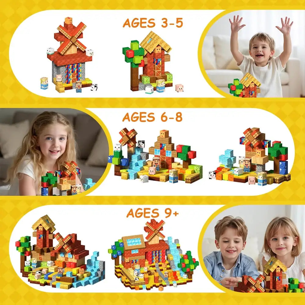 Rural Magnetic Building Set, Random Pattern Farm Life Construction Toys, Universal Compatible Stackable Cubes, Children's DIY Scenic Farm Construction Toys, Educational STEM Puzzle Set, Expandable Magnetic Building Blocks, Cr