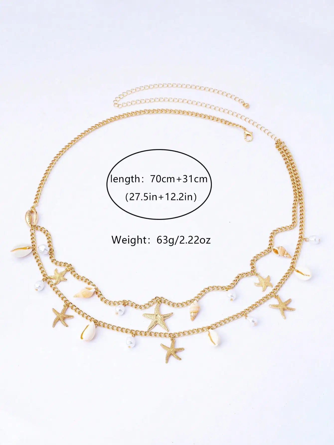 2pcs Bohemian Style Ocean Series Shell & Starfish Beaded Waist Chain For Women
