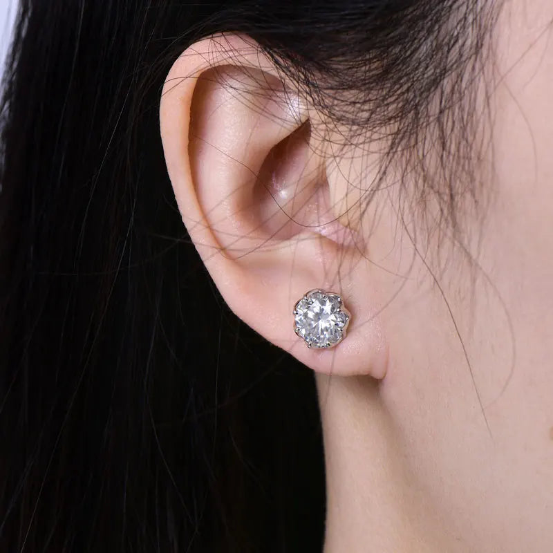 OXTAO Moissanite Circular Stud Earrings for Women 14K Gold Filled Flower Earring Fine Jewelry 6mm/8mm D Color Lab Diamond Gift