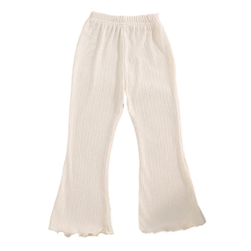 Children Summer Solid Color Thin Ribbed Knit Flared Pants Girls Casual Trousers Korea Fashion Pants Girl Princess Style Capris
