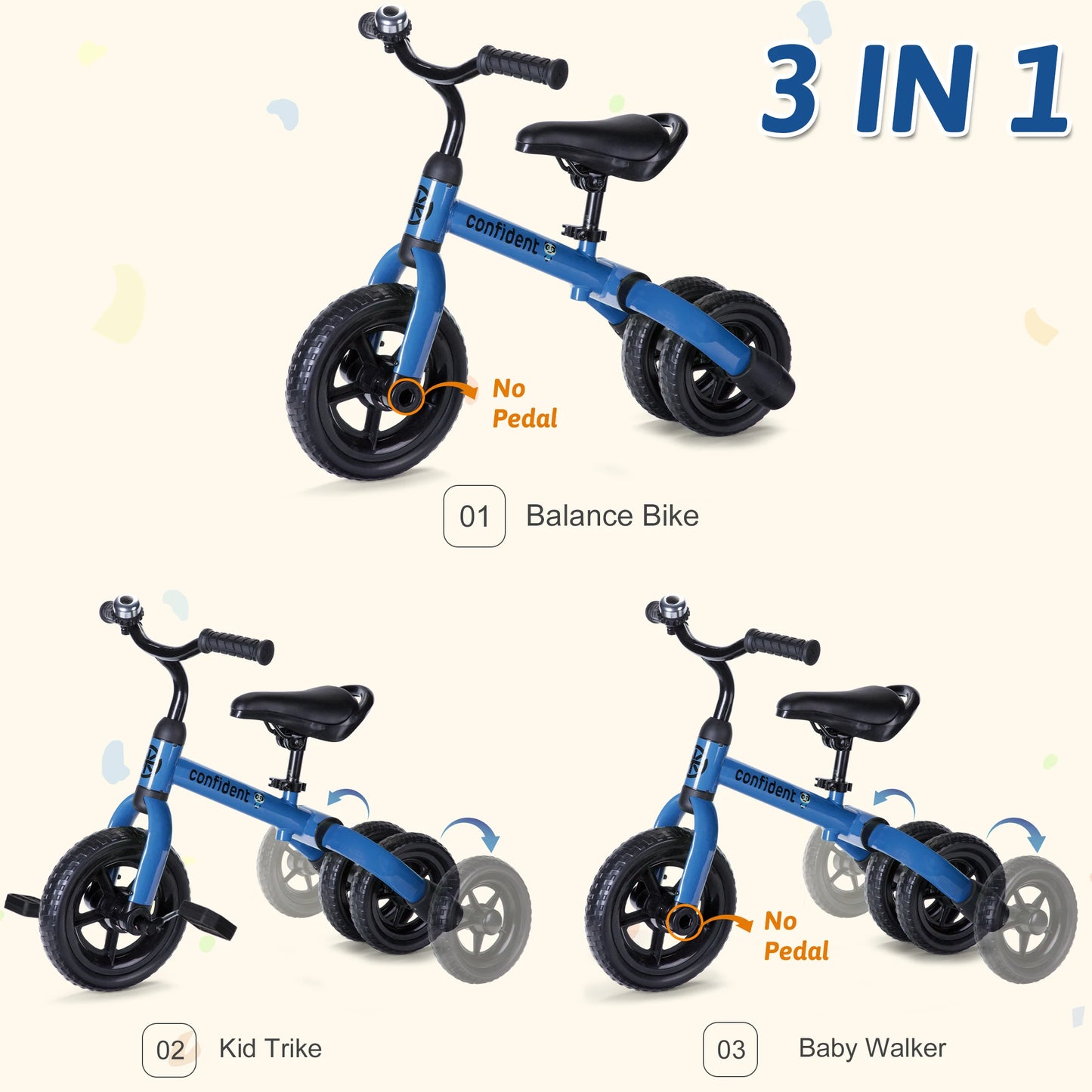 Toddlers Tricycle for 2/3/4/5 Years Old Boy&Girl with Detachable Pedal And Training Wheel Baby Balance Riding Bike Birthday Gift