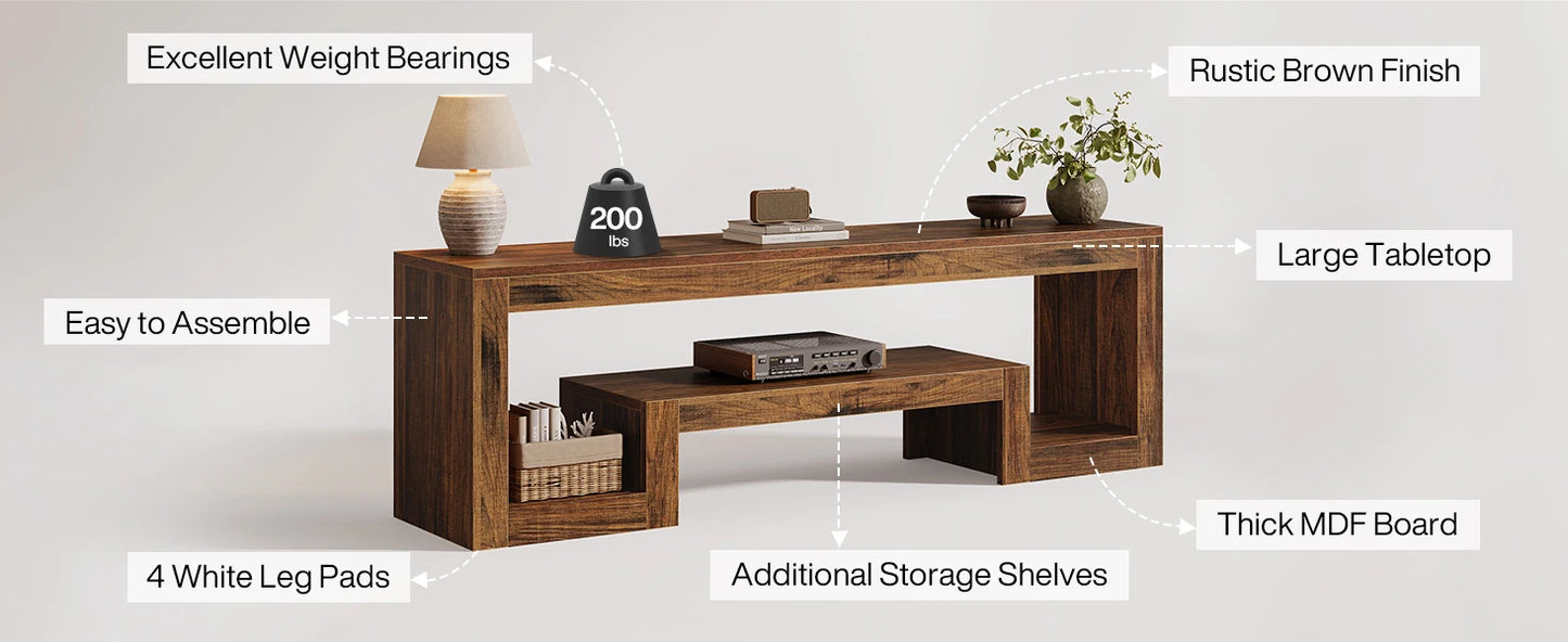 Tribesigns 63-Inch TV Stand for 55/60/65-Inch TVs, Farmhouse Entertainment Center with Open Storage Shelves, Rustic Brown Television Console for Living Room, Bedroom