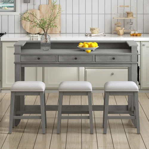 4-Piece Dining Table Set for 3, Retro Kitchen Table and Chairs Set with 3 Storage Drawers, Ideal for Small Spaces (Light Grey)