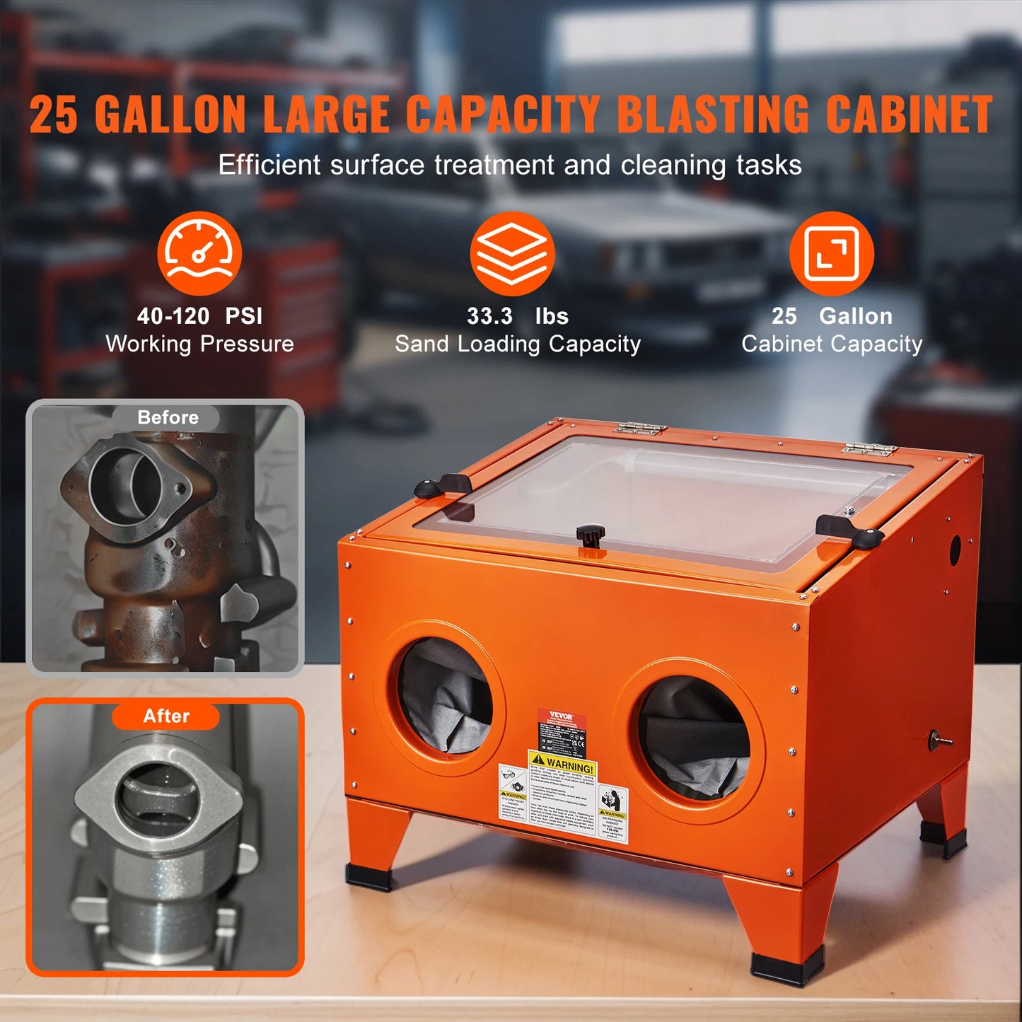 SucceBuy Sandblasting Cabinet 25/40/60 Gallon Portable Benchtop Sand Blaster with Blasting Gun Nozzles for Paint Stain Rust