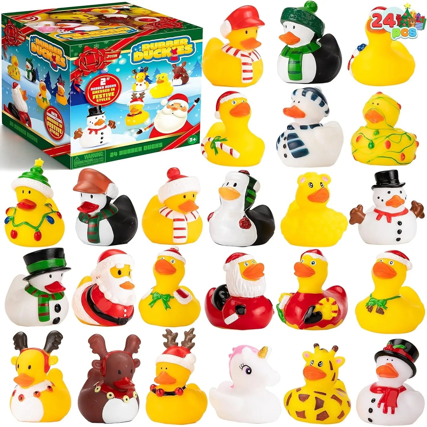 JOYFY 24 PCS Christmas Ducks for Stocking Stuffers Xmas Rubber Duck Bath Toys for Kids Gift Party Favor Novelty Duckies