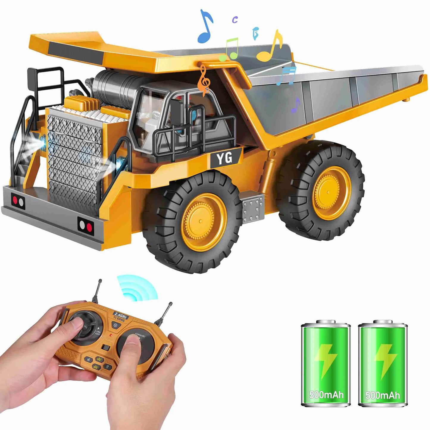 9 Channel Dump Truck  Yellow Double Battery Remote Control Dump Truck with Light Sound for Present Dump Truck