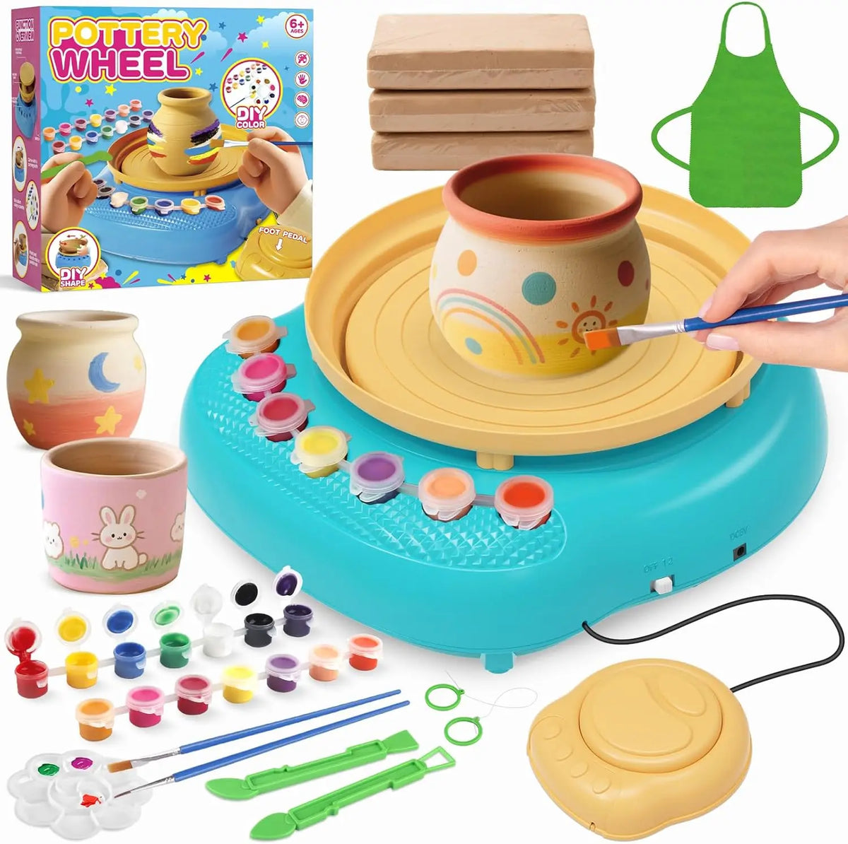 Hotfree Pottery Wheel for Kids with Clay Kit - Arts and Crafts for Kids Ages 6-8 8-12, Complete Pottery Kit with Air Dry Clay and Painting Tools, Easter Christmas Birthday Gift for Boys Girls