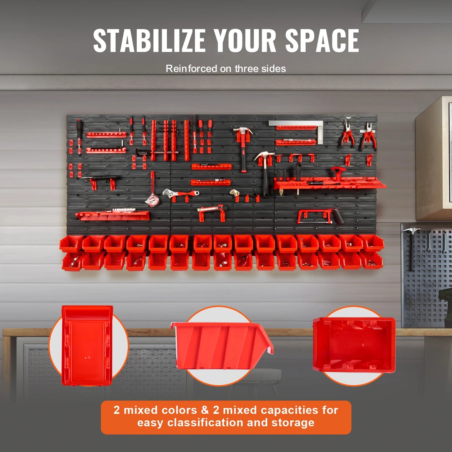 SucceBuy Wall Mounted Storage Bins 30/48-Bin Parts Rack Organizer Garage with Wall Panels Hooks Plastic Shop Tool