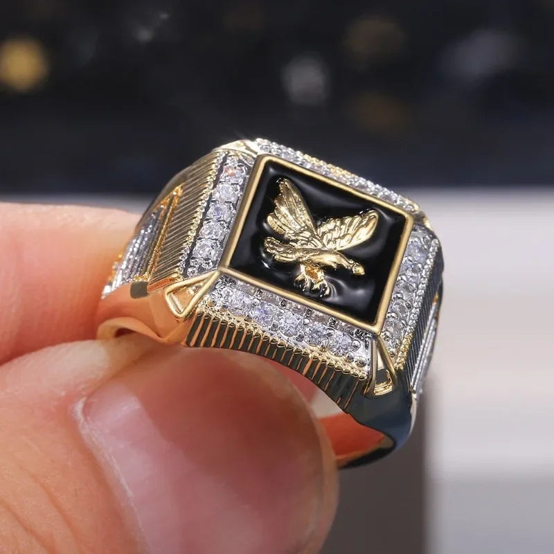 Fashionable Men's Ring Eagle Ring Inlaid with Artificial Cubic Zirconia Hip-hop Style, Give Male Friends A Birthday Gift