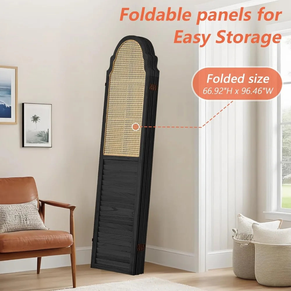 4 Panel Room Divider, Rattan Folding Screen Room Dividers, Privacy Dividers for Rooms, Louvered Partition Divider, Room Divider