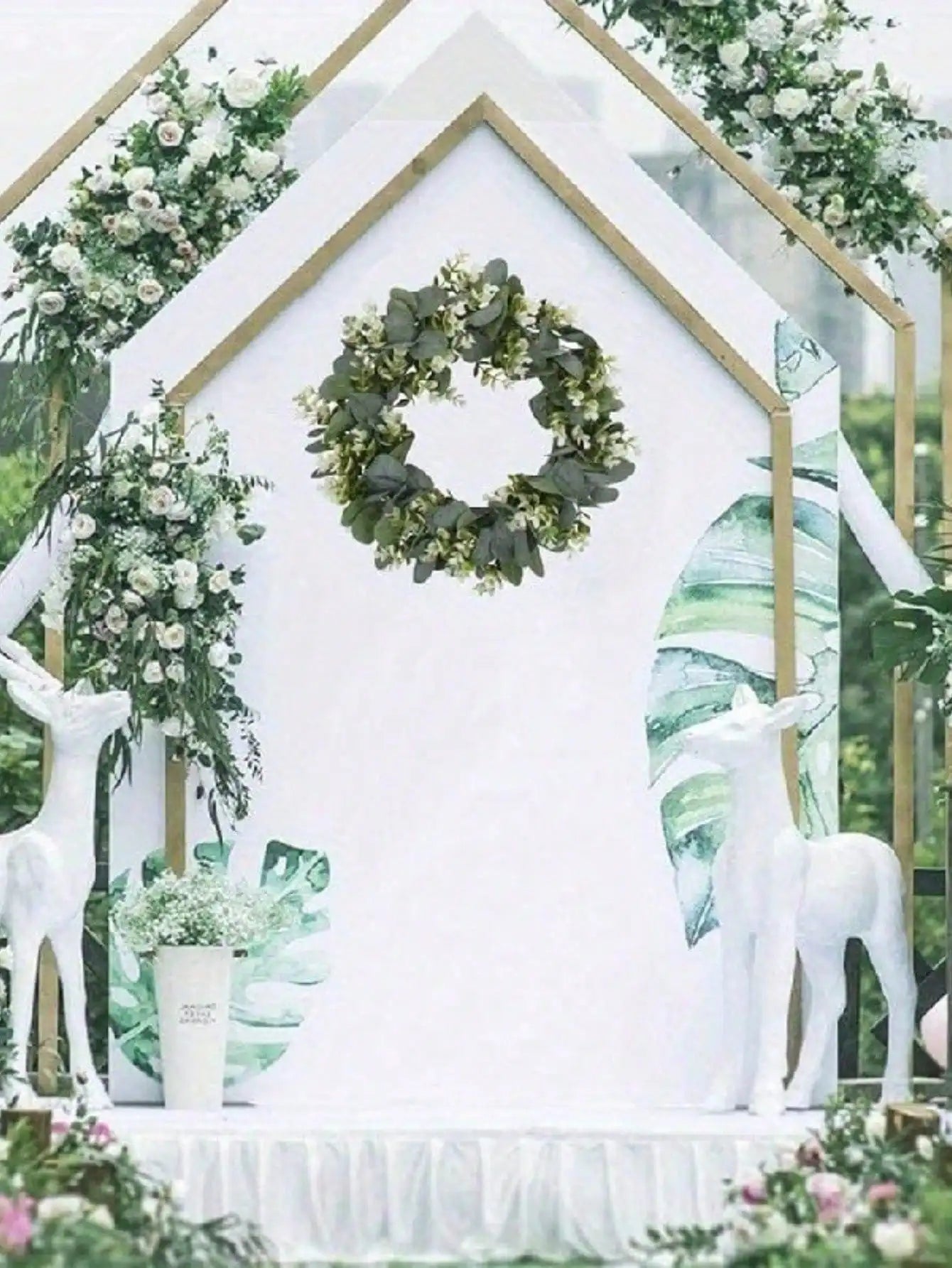 1pc Green Eucalyptus Wreath, Artificial Rustic Style Wreath, Suitable For Door, Wall, Window Decor