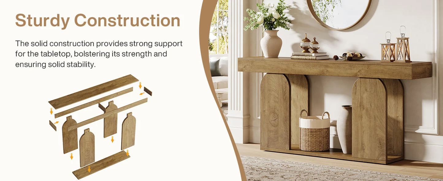 Tribesigns Farmhouse Wood Console Table, 70.9-Inch Entryway Accent Table with U-Shaped Base, 2-Tier Extra Long Sofa Tables for Entrance, Hallway, Living Room (Light Brown)