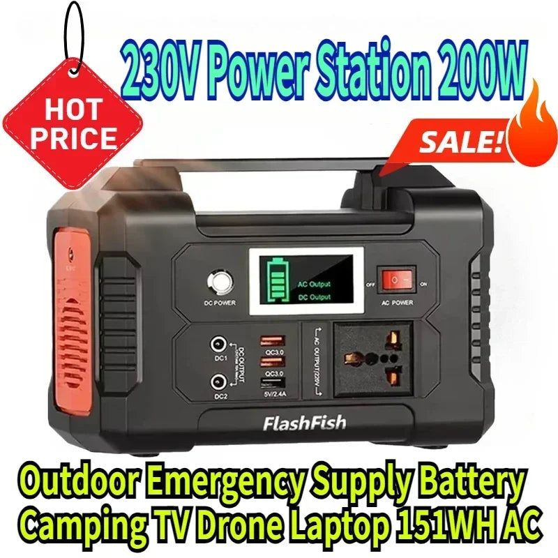 Outdoor Emergency Supply Battery Camping TV Drone Laptop 230V Portable Power Station 200W Solar Generator 151WH AC