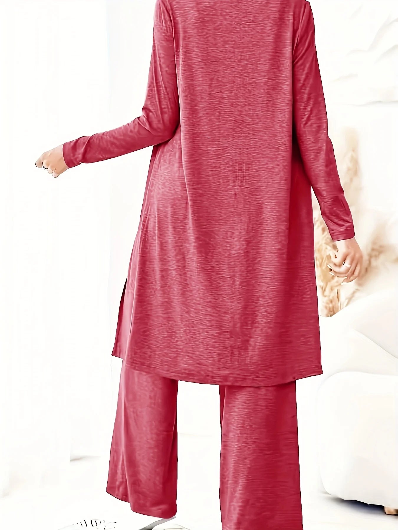 Plus size women's lazy loungewear knit 3-piece set; mixed color textured tank top, long cardigan, high-waisted pocket wide-leg pants loose set