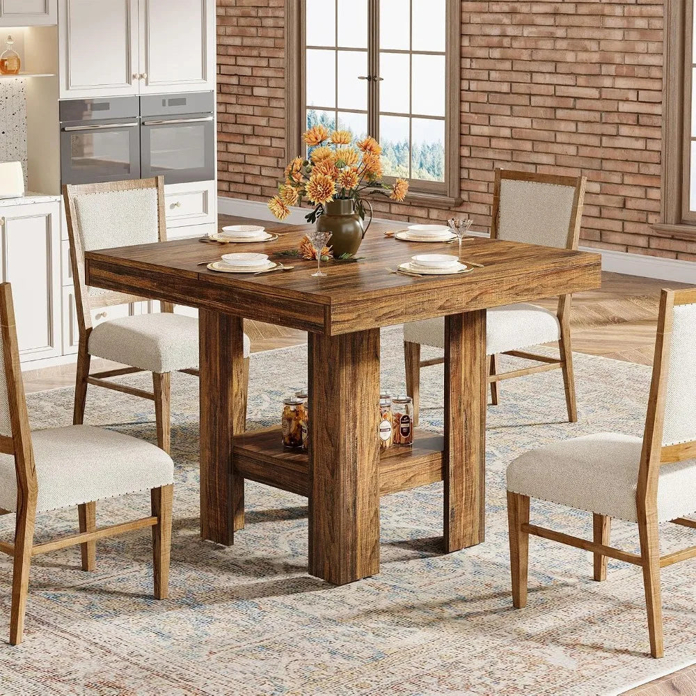 31.5" Square Dining Table for 4 with Shelf Storage, Ideal for Apartments, Offices, Living Rooms, and Restaurants