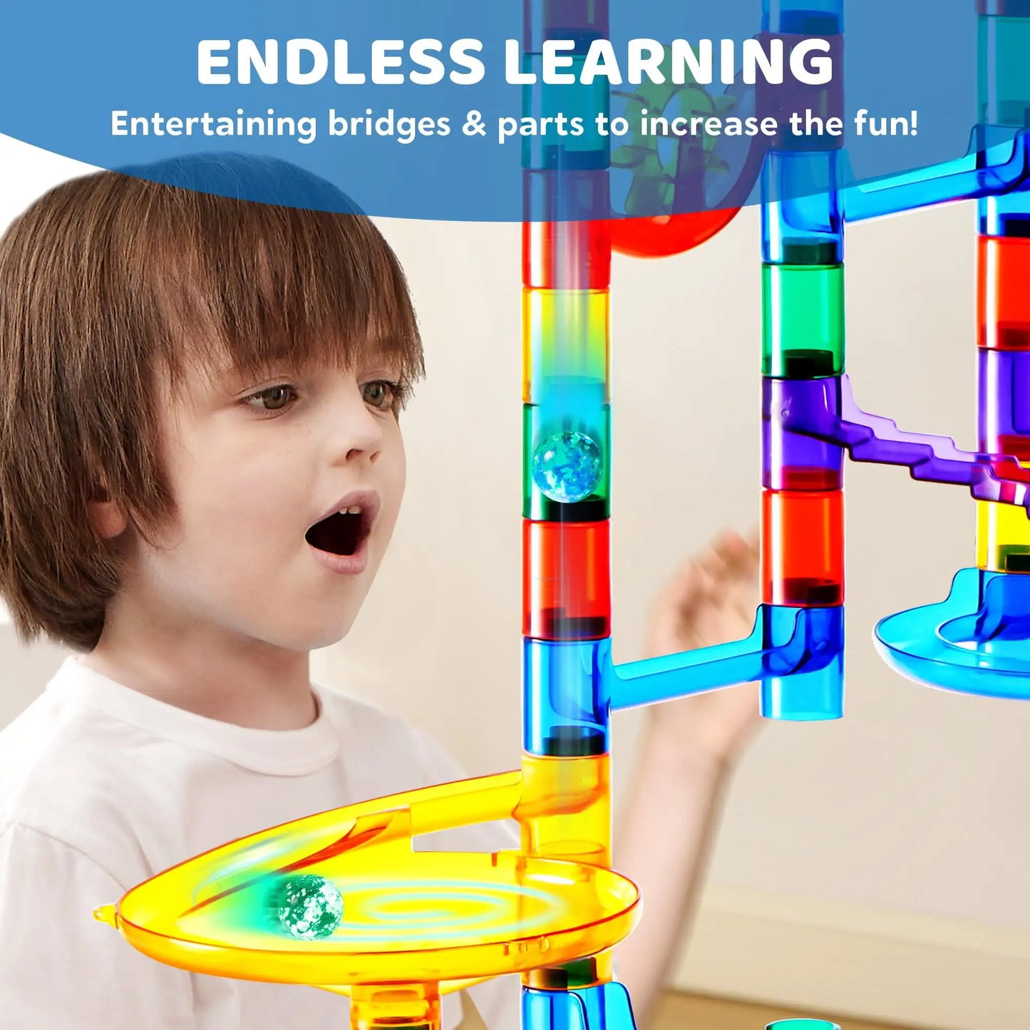 Joyfy 150 Pcs Glowing Marble Run Construction Building Blocks Toys with 5 Glow Marbles for Kids Birthday Christmas Gift