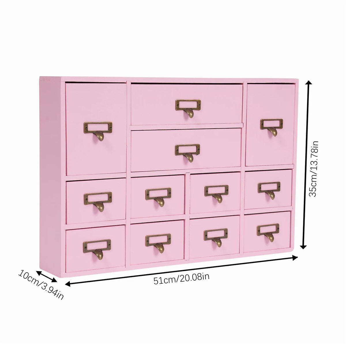 Desktop Drawer Organizer 12 Drawers, Wooden Desk Storage Box with Label Slots, Multipurpose Countertop Small Parts Cabinet, Office Craft Jewelry Art Supplies Home Counter Cosmetics Dock, No Assembly Needed, Brown/Black/Pink/B