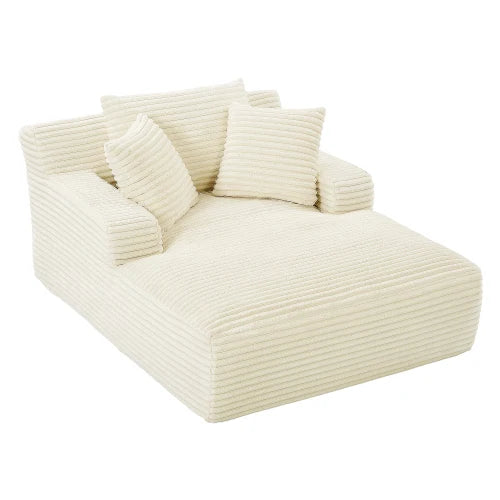 66" Oversized Chaise Lounge Chair Corduroy Oversized Boneless Couch Sofa Bed Reading Chair Sleeper Chaise with 3 Pillows, Blue
