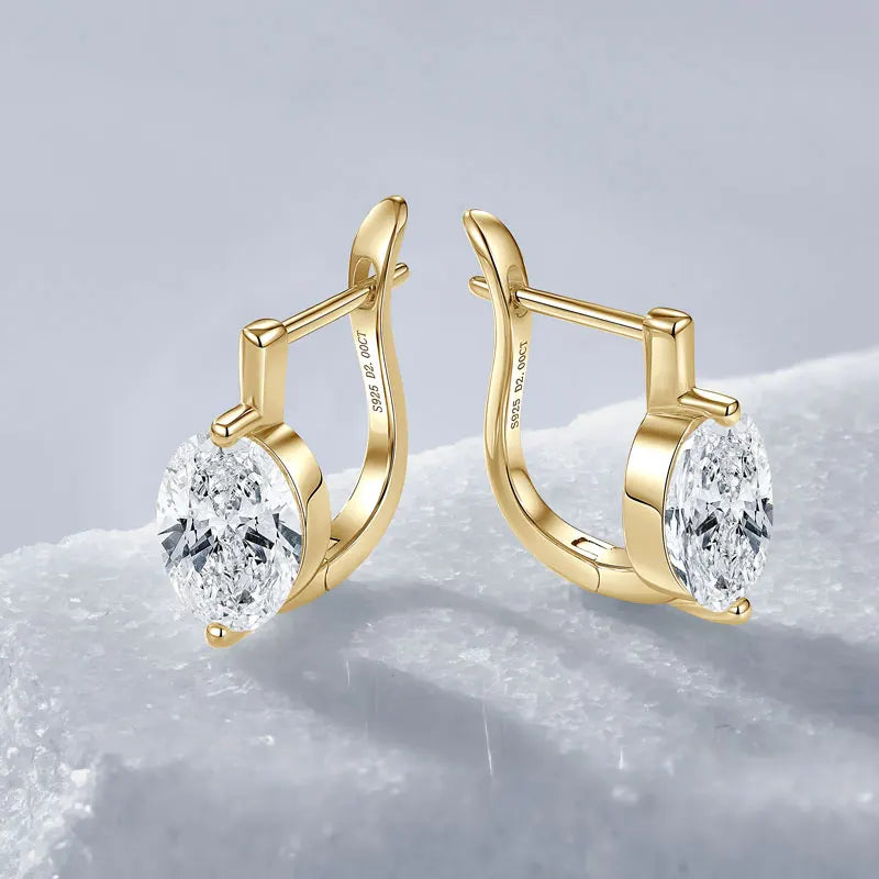 OXTAO 2ct Moissanite Solitaire Stud Earrings Certified 925 Sterling Silver Drop Hoop Earrings Spakling D Color Female Jewelry