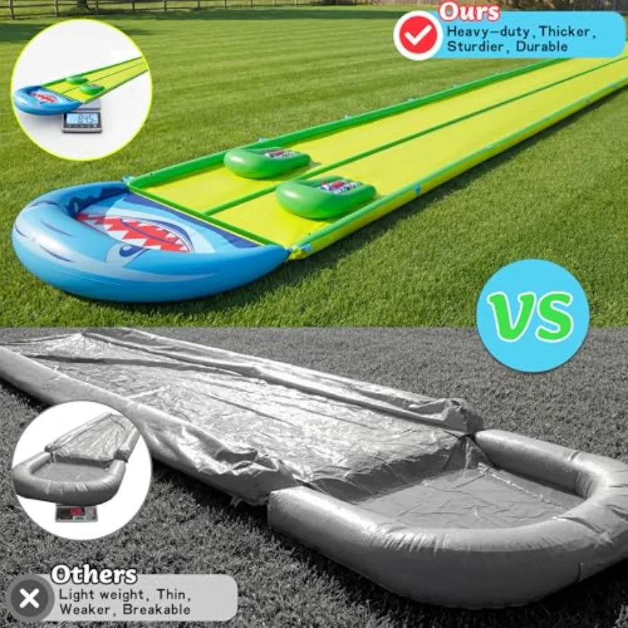 Outdoor backyard lawn slip and slide for kids teens adults, heavy duty PVC, blue, 40×6.56FT with 3-way sprinkler and 2 boards