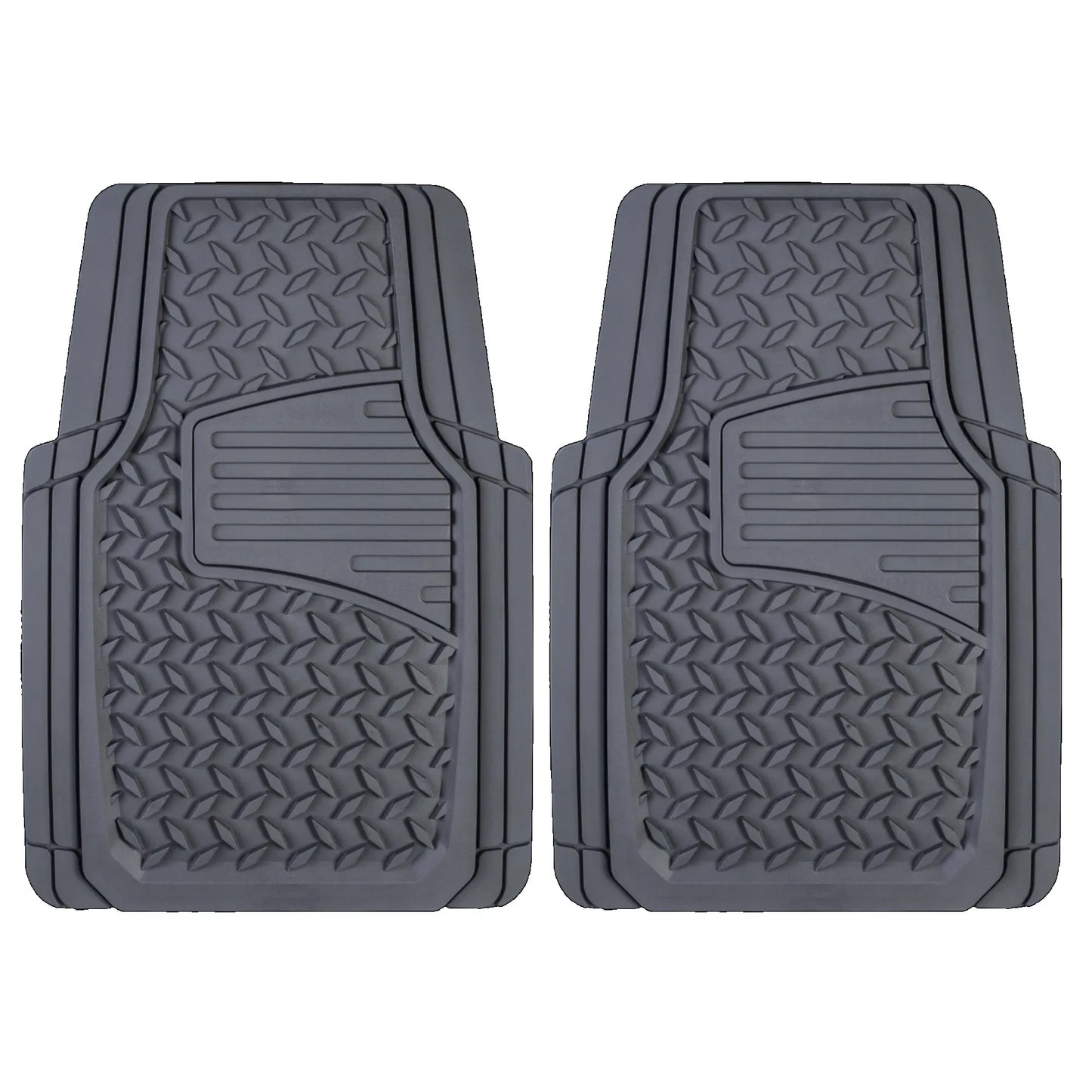 2-Pack Diamond Plate Floor Mats, Gray - Universal, for Cars and Trucks, Non-Slip Safety Backing, Easy Trim-to-Fit Design