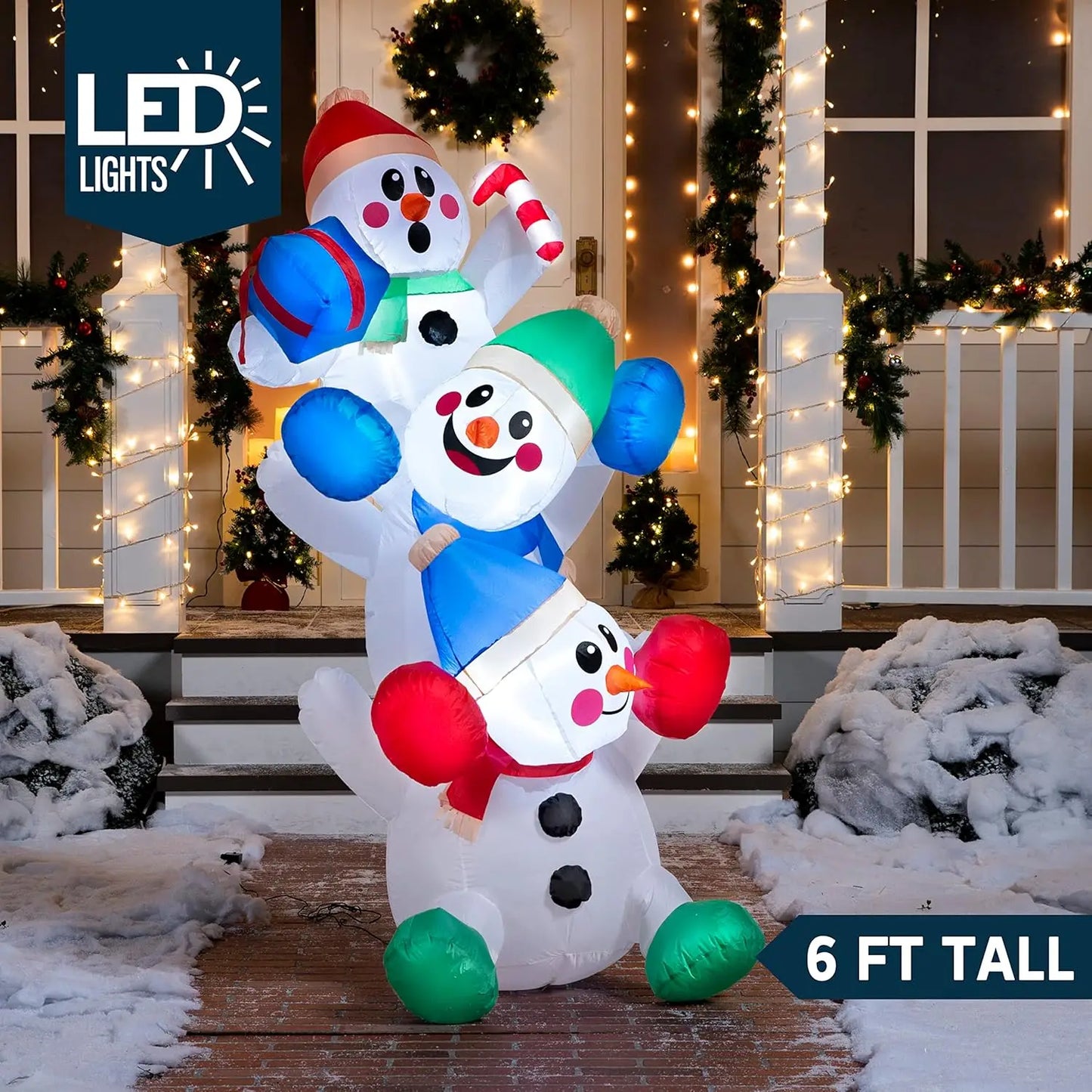 JOYFY 6 FT Long Christmas Inflatable Snowman with Campfire with Built-in LEDs for Xmas Party  Christmas Blow Up Yard Decoration