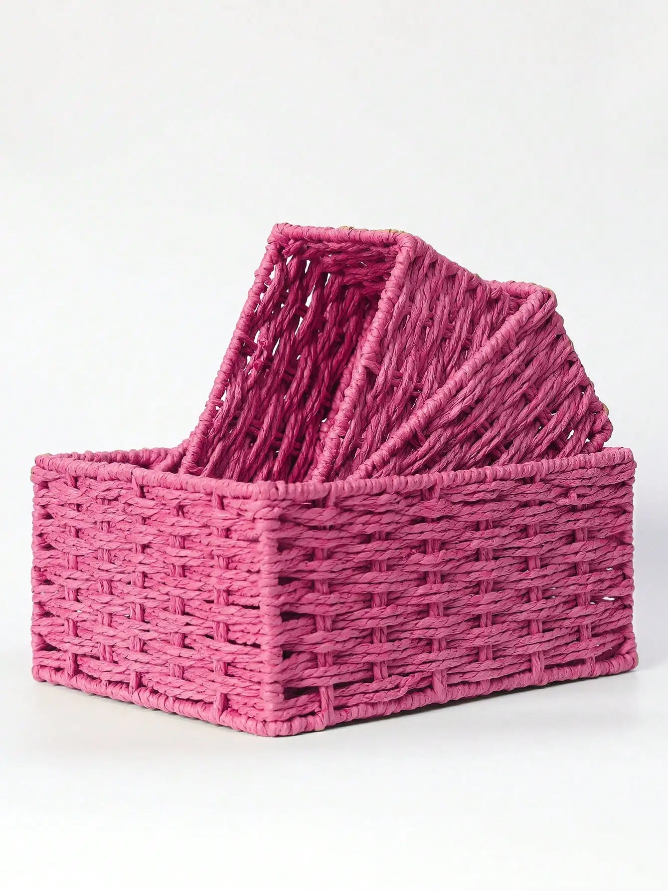 1pc/3pcs Desktop Storage Box, Handmade Rattan Woven Organizer Tray For Cosmetics, Keys, Snacks, Home Living Room, Bedroom, Study, Office, S/M/L Sizes Available,For Back To School