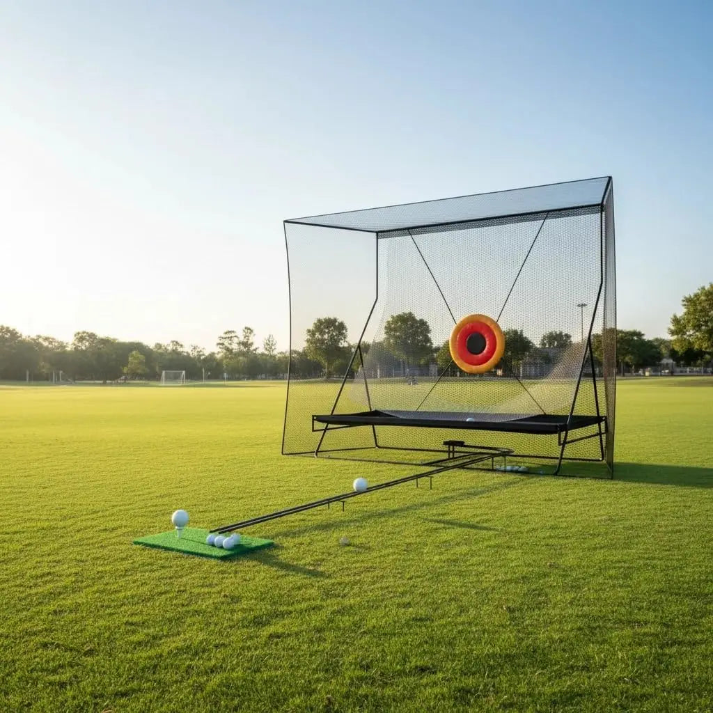 Golf Practice Net (305 x 244 cm) with Ball Return (335 cm) and Ball Blanket, Large Golf Training Net for Chipping and Swing with Target, Robust Net with Carry Bag