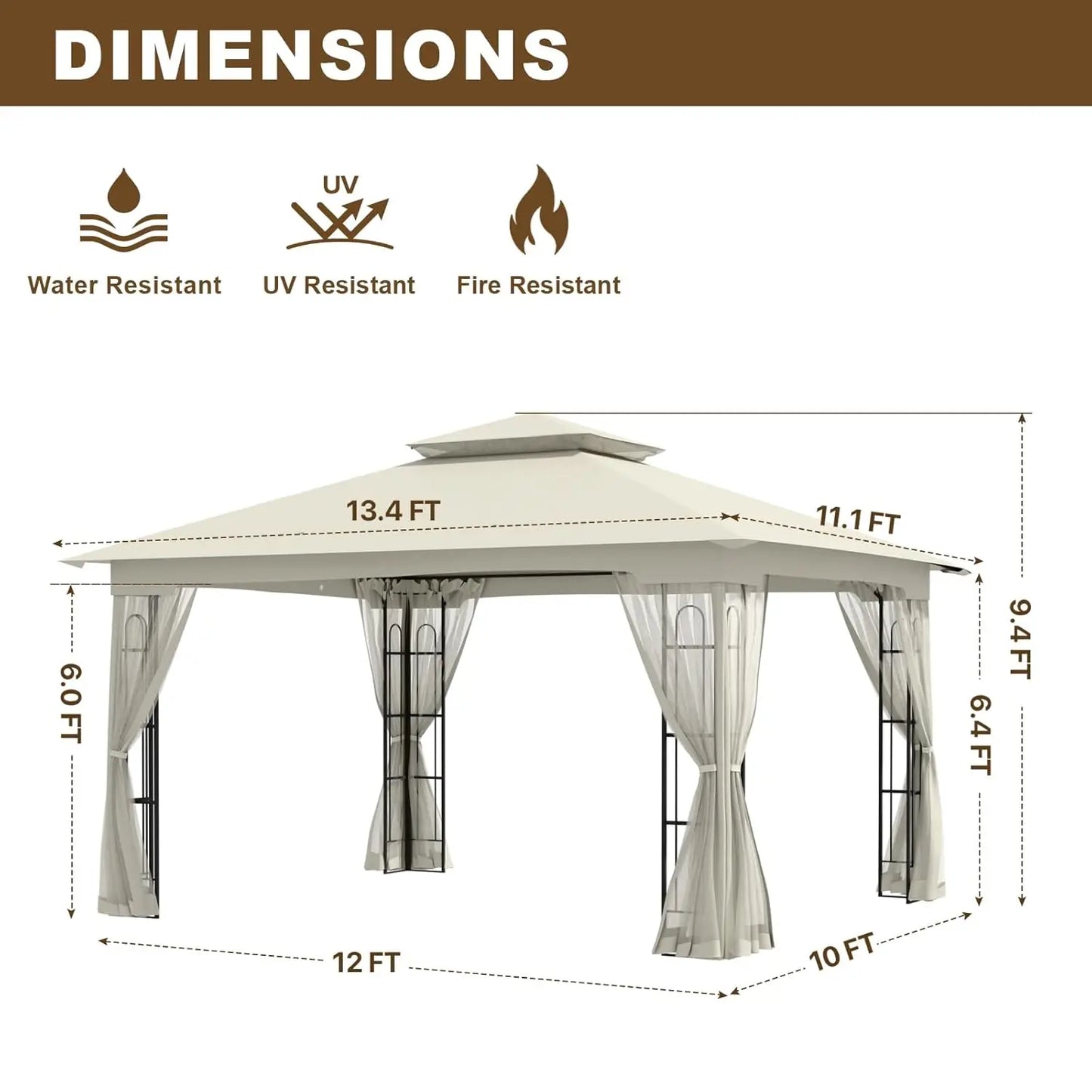 Customized Patio Gazebo Tent, Comfortable Soft Fabric Top With Complete Netting Ideal For Outdoor Rest & Entertainment