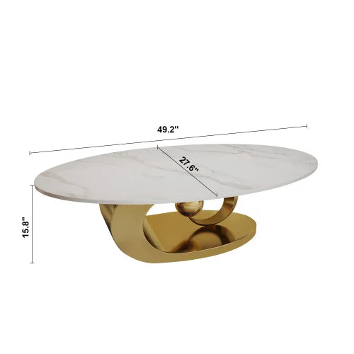 Modern Faux Marble Sintered Stone Coffee Table With Stainless Steel Base