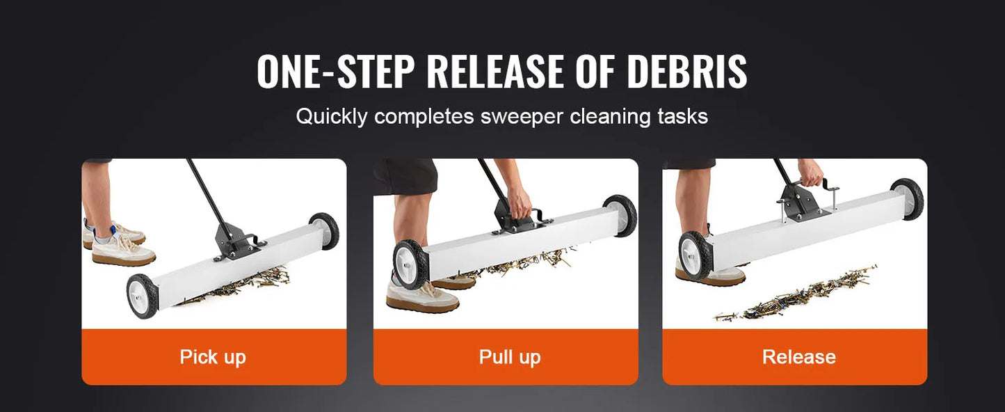SucceBuy Rolling Magnetic Sweeper with Wheels Push-Type Magnetic Pick Up Sweeper Large Magnet Pickup Lawn Telescoping Sweeper